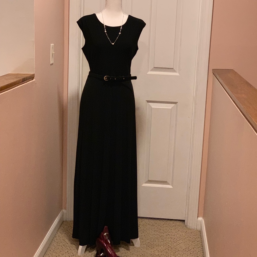 Black floor length pleated dress